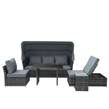 Buy Outsunny 5-Seater Outdoor Rattan Garden Sofa Sets Reclining Sofa Adjustable Canopy & Side Dining Table Set, Mixed Grey from Furnituretta