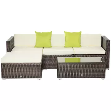 Buy Outsunny 4-Seater Garden Rattan Furniture Rattan Sofa Set Sectional Sofa Coffee Table Combo Patio Furniture Metal Frame  Cushion Pillows Brown from Furnituretta