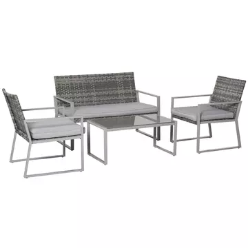 Buy Outsunny 4-Seater Rattan Garden Furniture Set 2 Single Sofa Arm Chairs 1 Bench with Cushions & Coffee Table Patio Backyard Wicker Weave from Furnituretta