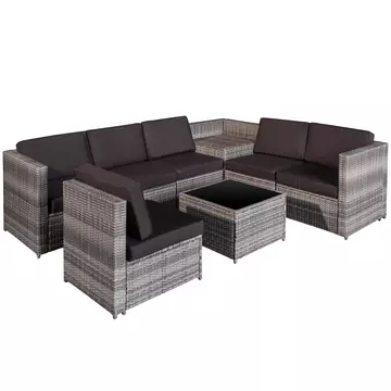 Buy Outsunny 6 Seater Garden Furniture Patio Rattan Sofa and Table Set with Cushions 8 pcs Corner Wicker Seat Grey from Furnituretta