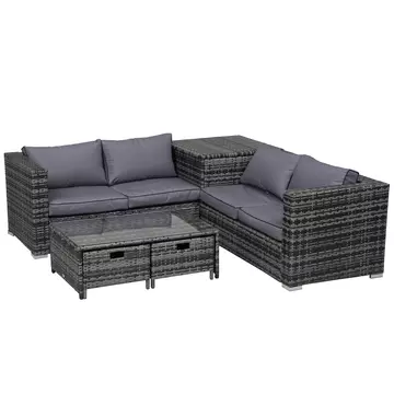 Buy Outsunny 4-Seater Rattan Wicker Garden Furniture Patio Sofa Storage & Table Set  2 Drawers Coffee Table,Great Cushioned 4 Seats Corner Sofa - Grey from Furnituretta