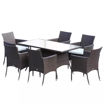 Buy Outsunny 6-Seater Rattan Garden Furniture Dining Set 6-seater Patio Rectangular Table Cube Chairs Outdoor Fire Retardant Sponge Brown from Furnituretta
