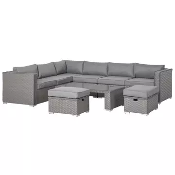 Buy Outsunny 8-Seater PE Rattan Garden Corner Sofa Set Outdoor Wicker Conservatory Furniture Coffee Table Footstool, Grey from Furnituretta