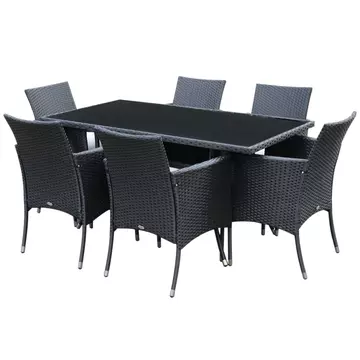 Buy Outsunny 6-Seater Rattan Dining Set Garden Furniture Patio Rectangular Table Cube Chairs Outdoor Fire Retardant Sponge Black from Furnituretta