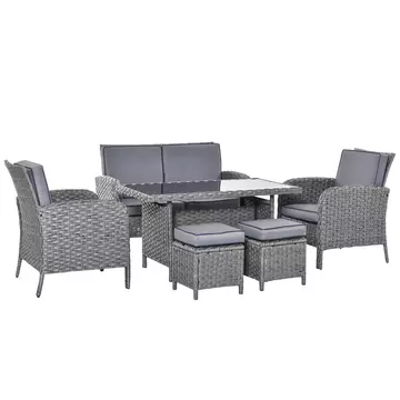 Buy Outsunny 6-Seater Outdoor Patio Rattan Dining Table Sets All Weather PE Wicker Sofa Furniture Set for Backyard Garden  Cushions Grey from Furnituretta
