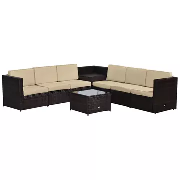 Buy Outsunny 6-Seater Garden Rattan Furniture Patio Sofa and Table Set with Cushions Garden Corner Sofa 8 pcs Corner Wicker Seat Brown from Furnituretta