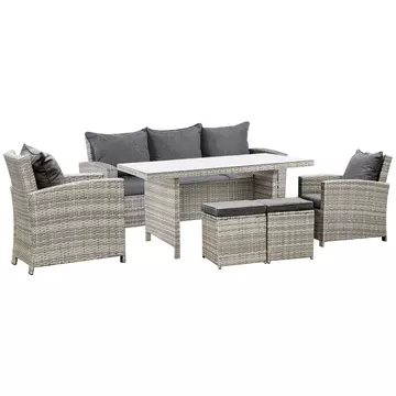 Buy Outsunny 7-Seater Rattan Dining Set Sofa Table Garden Rattan Furniture Footstool Outdoor  Cushion, Grey from Furnituretta