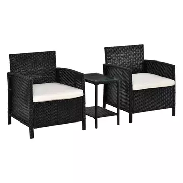 Buy Outsunny Rattan Garden Furniture Outdoor 3 Pieces Patio Bistro Set Jack and Jill Seat Wicker Weave Conservatory Sofa Chair Table Set Cushion Black from Furnituretta