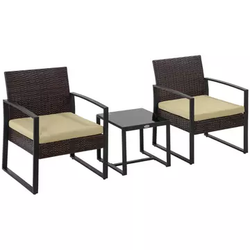 Buy Outsunny PE Rattan Garden Furniture 3 pcs Patio Bistro Set Weave Conservatory Sofa Coffee Table and Chairs Set Beige from Furnituretta