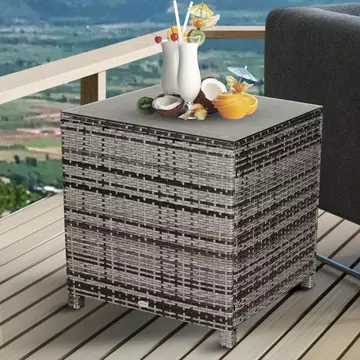 Buy Outsunny Rattan Side Table Garden Furniture Patio Frame Tempered Glass New (Grey) from Furnituretta