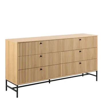 Buy Albany Wide Chest of 6 Drawers in Oak/Black Legs from Furnituretta