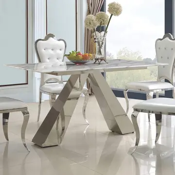 Buy Madagascar Marble Dining Table with Stainless Steel Base from Furnituretta