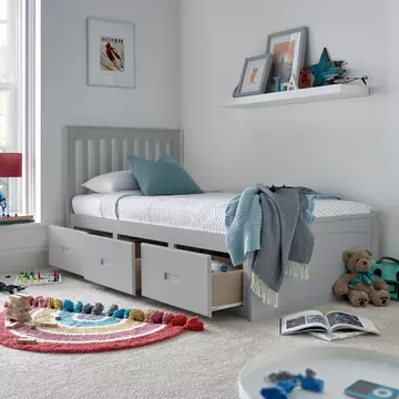 Buy Quest Grey Wooden 3-Drawer Bed | Elegant Single Bed with Storage, Colour: Grey, Size: Single (3ft), Width: 102.6 from Furnituretta