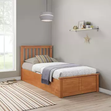 Buy Francis Oak Wooden Ottoman Bed Single, Colour: Oak, Size: Single (3ft), Width: 106.9 from Furnituretta