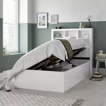 Buy Oscar White Wooden Ottoman Storage Bed Single from Furnituretta