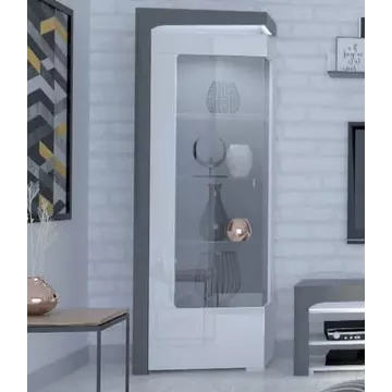 Buy Devizes Right Side Display Cabinet with Glass Door and LED Lights Grey and White Gloss, Side: Left from Furnituretta