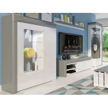 Buy Devizes Low Wide Display Cabinet with LED Lights Grey and White Gloss from Furnituretta