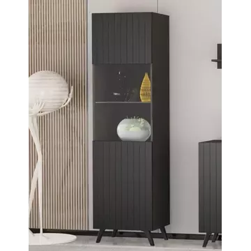 Buy Ascot Tall Display Cabinet Vertical Grooved Lines Matte Black from Furnituretta