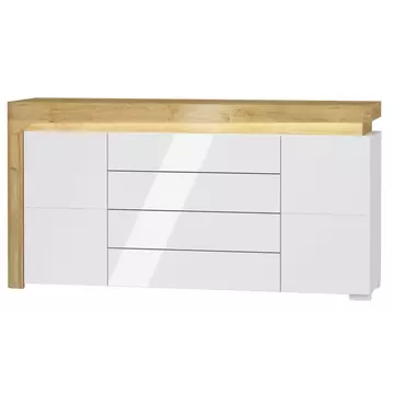 Buy Banff 2 Door & 4 Drawer Sideboard Cabinet with Lights Oak Effect and White Gloss from Furnituretta