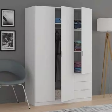 Buy Forfar Compact Space-Saving Wardrobe 3 Door & 3 Drawer White, Colour: White from Furnituretta