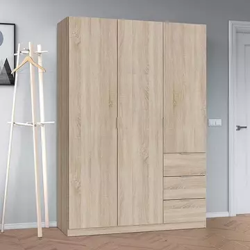 Buy Forfar Compact Wardrobe 3 Door & 3 Drawer Oak Effect, Colour: Oak from Furnituretta