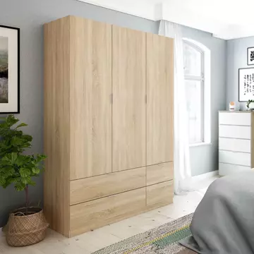 Buy Forfar Compact Wardrobe 3 Door & 4 Drawer 135cm Oak Effect from Furnituretta