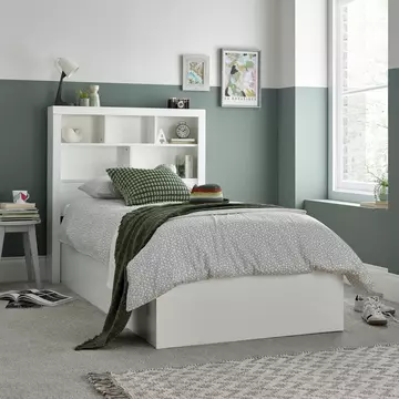 Buy Oscar Wooden Ottoman Storage Bed &ndash; Single 3ft with Bookcase Headboard, Colour: White, Bed Size: Single (3ft), Item Width: 113 from Furnituretta