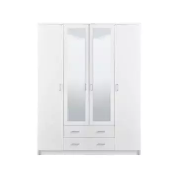 Buy Alness 4 Door 2 Drawer Large Wardrobe with Mirrors White from Furnituretta