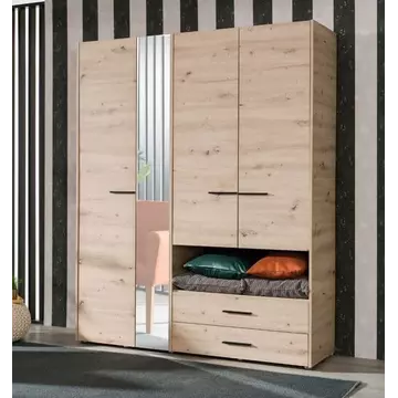 Buy Kinross Modern 4 Door Wardrobe with an Open Shelf and Drawers Grey Oak, Colour: Oak from Furnituretta