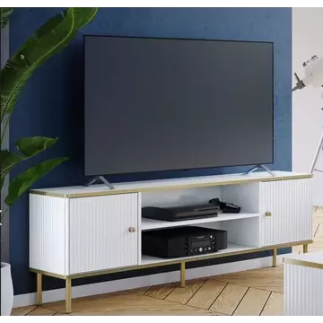 Buy Kelso TV Unit Cabinet 2 Doors with Open Shelf White and Gold, Colour: White from Furnituretta