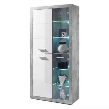 Buy Sefron Tall Display Cabinet in Grey and White Gloss from Furnituretta