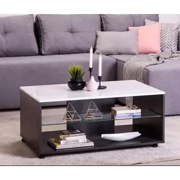 Buy Talbot Coffee Table in Black with Gloss White Top and Glass Shelf from Furnituretta