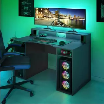 Buy Brecon Dark Grey Computer Gaming Desk with Hutch from Furnituretta
