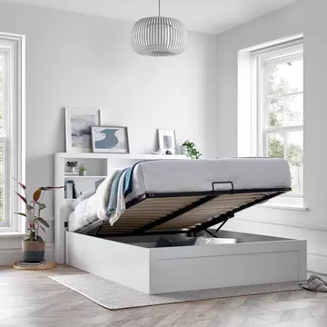 Buy Arizona White Wooden Ottoman Storage Bed King Size, Colour: White, Size: King (5ft), Width: 172 from Furnituretta