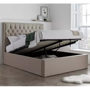 Buy Wilson Oatmeal Fabric Ottoman Bed King Size, Colour: Oatmeal, Size: King (5ft), Width: 160 from Furnituretta