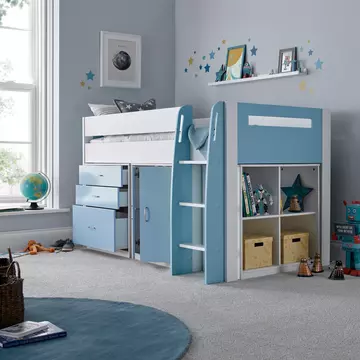 Buy Lacy Blue Storage Mid Sleeper Bed Single, Colour: Blue, Size: Single (3ft), Width: 112.6 from Furnituretta