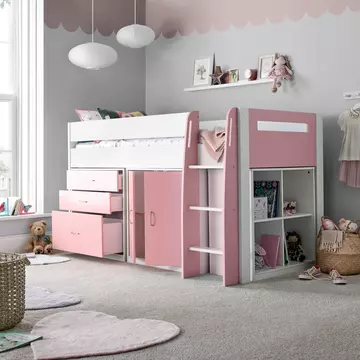 Buy Lacy Pink Storage Mid Sleeper Bed Single, Colour: Pink, Size: Single (3ft), Width: 112.6 from Furnituretta