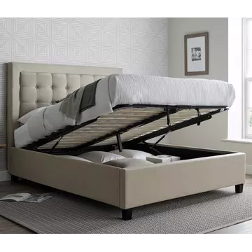Buy Brandon Oatmeal Fabric Ottoman Bed Double, Colour: Oatmeal, Size: Double (4ft6), Width: 141.5 from Furnituretta