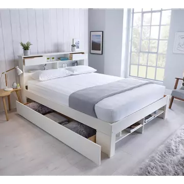 Buy Fabio White Wooden Bed King Size, Colour: White, Size: King (5ft), Item Width: 162.4 from Furnituretta