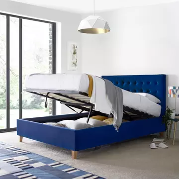 Buy Kingham Blue Velvet Ottoman Bed King Size, Colour: Blue, Size: King (5ft), Width: 160 from Furnituretta
