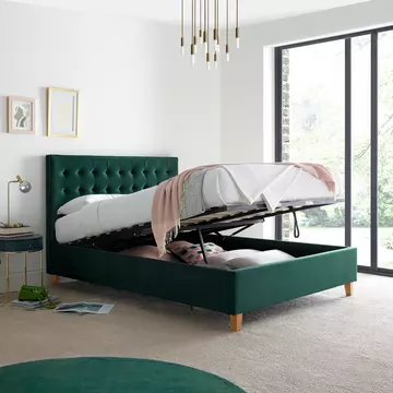 Buy Kingham Green Velvet Ottoman Bed, Colour: Green, Size: Double (4ft6), Item Width: 145 from Furnituretta