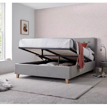 Buy Kingham Grey Velvet Ottoman Bed, Colour: Grey, Size: Small Double (4ft), Item Width: 130 from Furnituretta