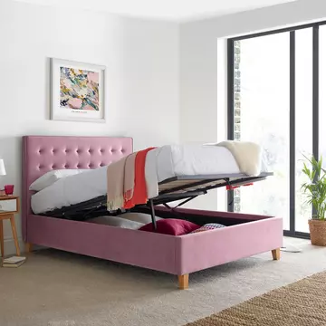Buy Kingham Pink Velvet Ottoman Bed King Size, Colour: Pink, Size: King (5ft), Width: 160 from Furnituretta