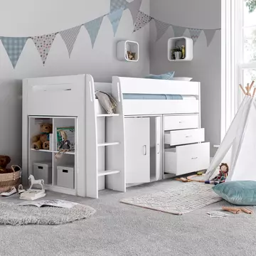 Buy Lacy White Storage Mid Sleeper Bed Single, Colour: White, Size: Single (3ft), Width: 112.6 from Furnituretta