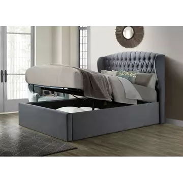 Buy Warwick Grey Velvet Ottoman Bed Double, Colour: Grey, Size: Double (4ft6), Item Width: 145 from Furnituretta