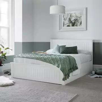 Buy Dawson White Wooden Ottoman Bed Double, Colour: White, Size: Double (4ft6), Width: 150.5 from Furnituretta