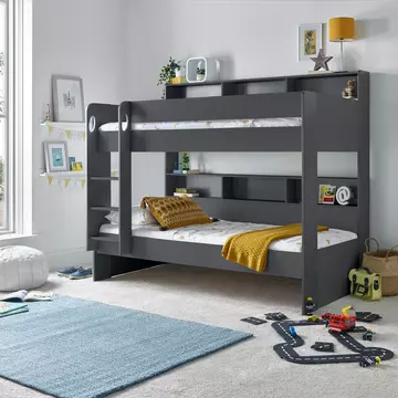 Buy Oliver Onyx Grey Storage Bunk Bed Single, Colour: Grey, Size: Single (3ft), Width: 125.1 from Furnituretta
