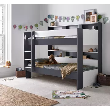 Buy Oliver Grey and White Storage Bunk Bed Single, Colour: Grey and White, Size: Single (3ft), Width: 125.1 from Furnituretta