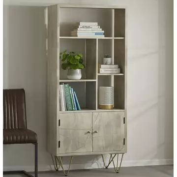 Buy Light Gold Large Bookcase 2 Door, Colour: Light Gold, Width: 80 from Furnituretta