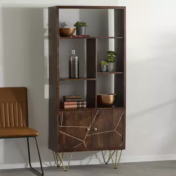 Buy Dark Gold Large Bookcase 2 Door, Colour: Dark Gold, Width: 80 from Furnituretta